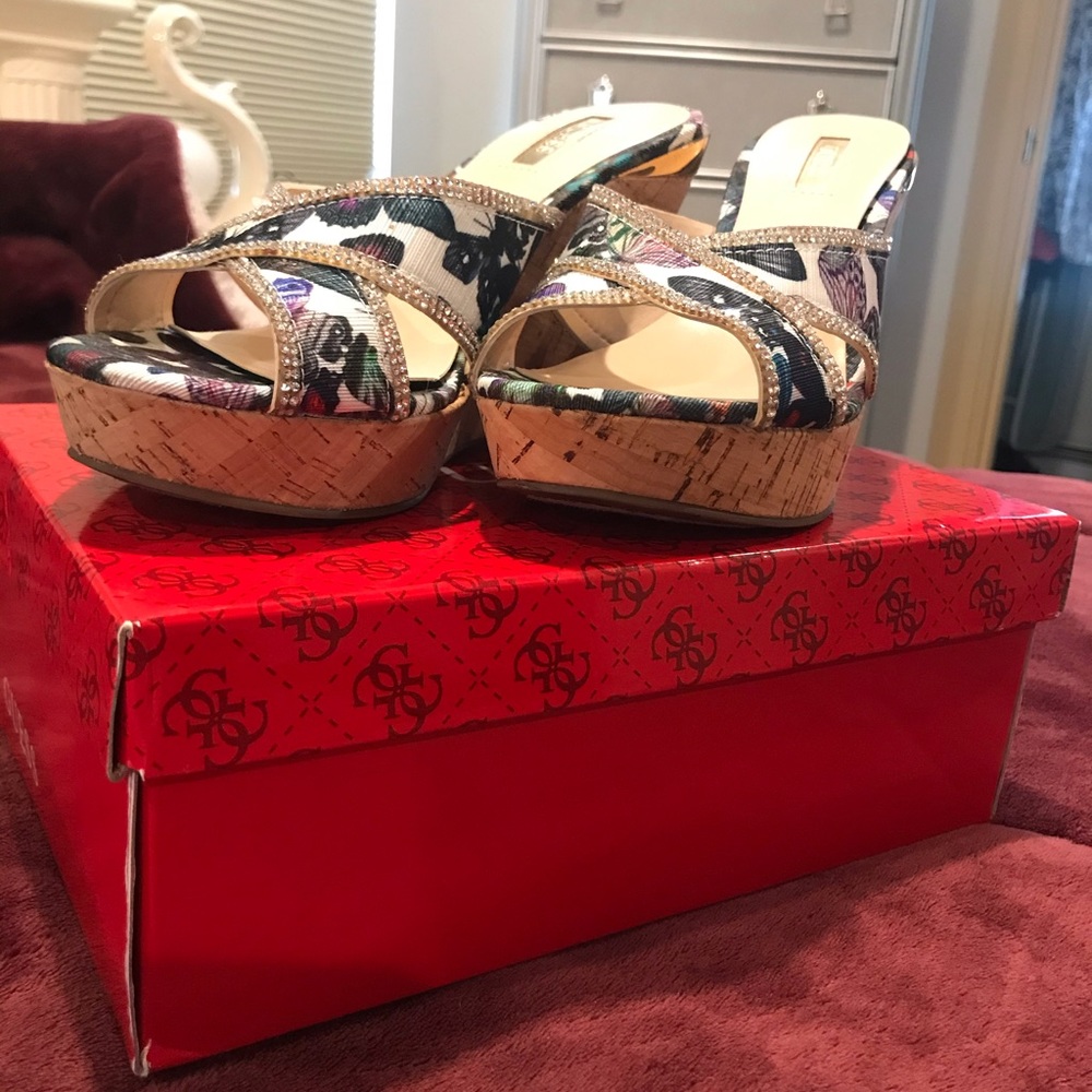 Cork bottom wedge sandals with rhinestones